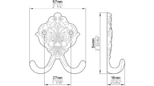 Haken Moers Druckguss glänzend vermessingt - 64 mm lang  vor weißem Hintergrund