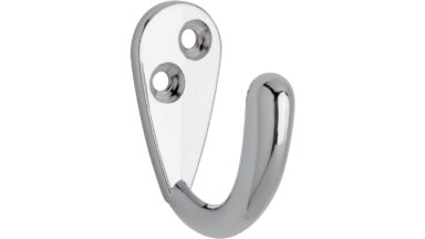 Haken Neukirchen Druckguss chrom glänzend - 43 mm lang vor weißem Hintergrund