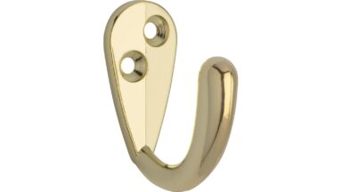 Haken Neukirchen Druckguss glänzend vermessingt - 43 mm lang vor weißem Hintergrund