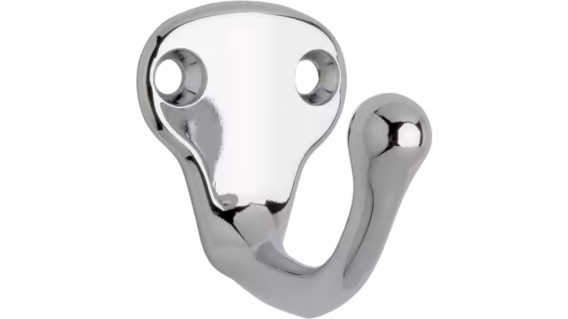 Haken Neuwied Druckguss chrom glänzend - 37 mm lang  vor weißem Hintergrund