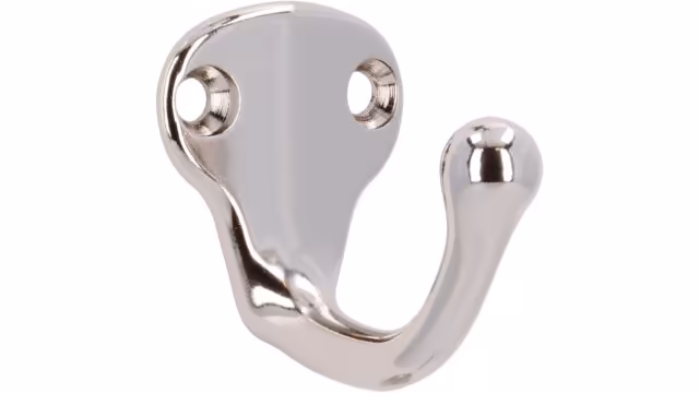 Haken Neuwied Druckguss nickel glänzend - 37 mm lang  vor weißem Hintergrund