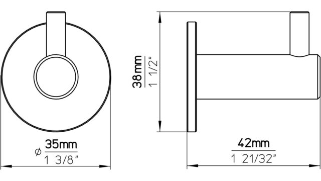 Haken Nottuln Edelstahl fein geschliffen - 38 mm lang  vor weißem Hintergrund