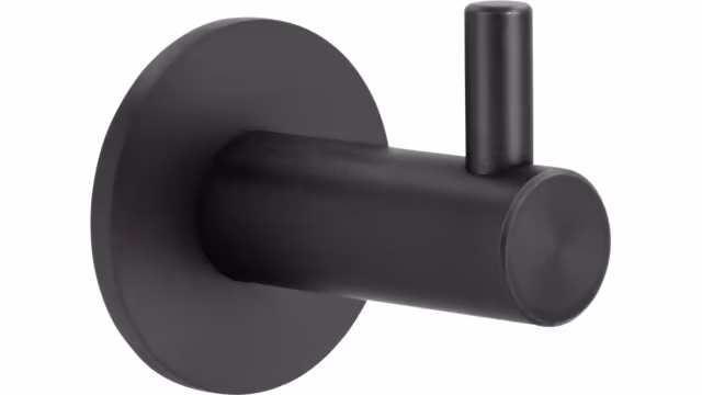 Haken Nottuln Edelstahl schwarz geschliffen - 38 mm lang vor weißem Hintergrund