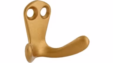 Haken Oelde Druckguss gold matt pulverbeschichtet - 33 mm lang vor weißem Hintergrund