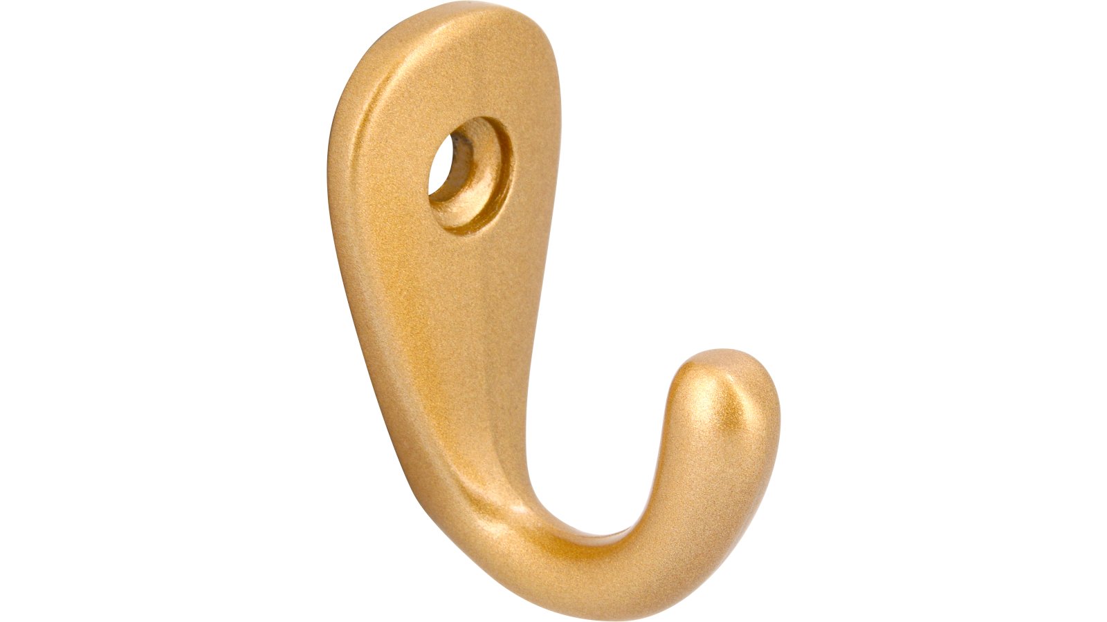 Haken Rhede Druckguss gold matt pulverbeschichtet - 35 mm lang  vor weißem Hintergrund