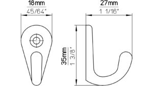 Haken Rhede Druckguss gold matt pulverbeschichtet - 35 mm lang  vor weißem Hintergrund