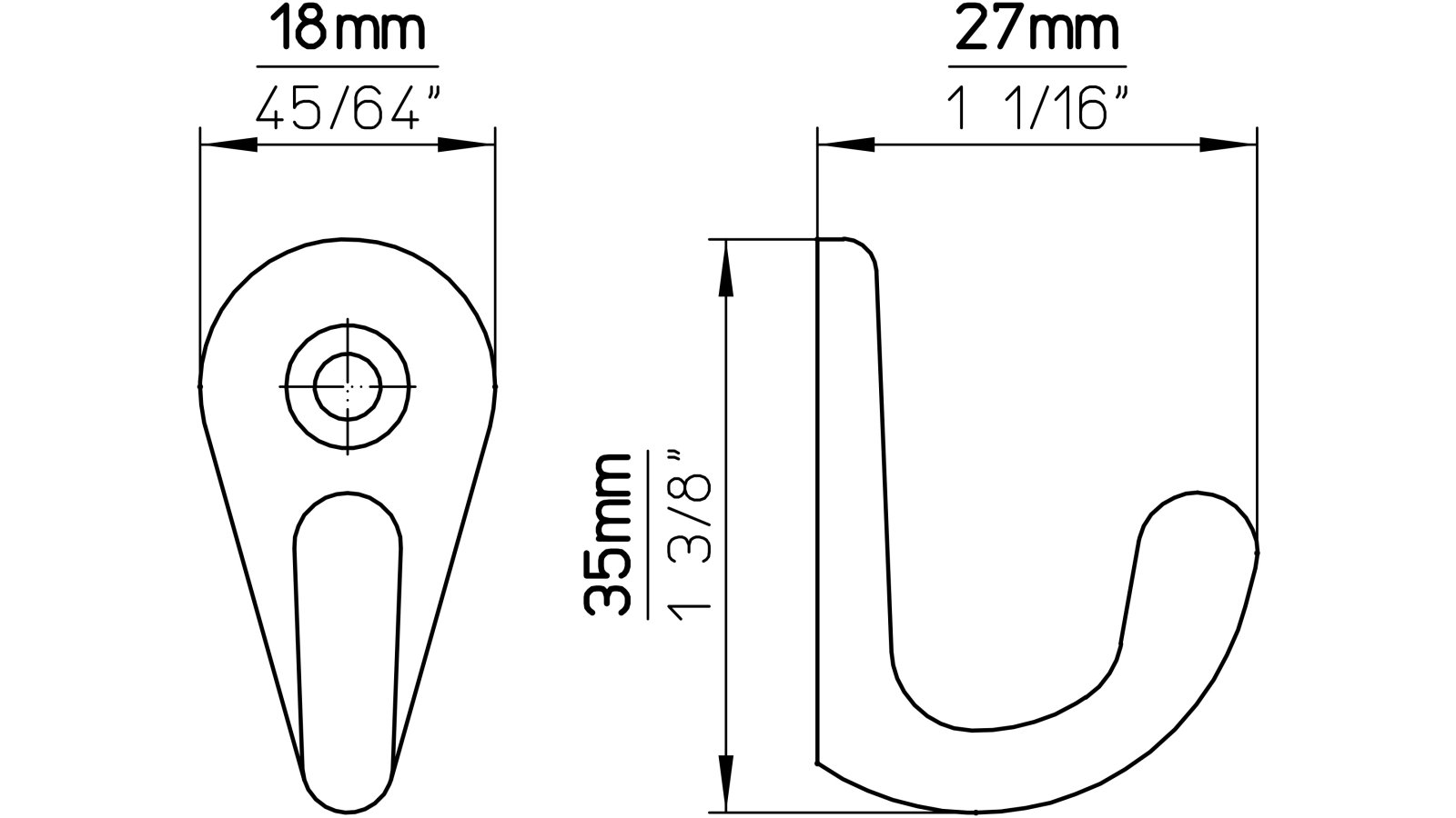 Haken Rhede Druckguss gold matt pulverbeschichtet - 35 mm lang  vor weißem Hintergrund