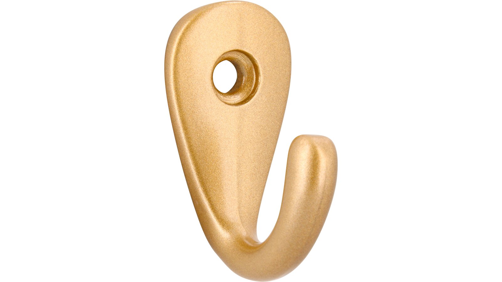 Haken Rhede Druckguss gold matt pulverbeschichtet - 35 mm lang  vor weißem Hintergrund