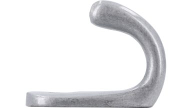 Haken Rhede Druckguss silber natur glänzend - 35 mm lang  vor weißem Hintergrund