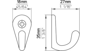 Haken Rhede Druckguss silber natur glänzend - 35 mm lang  vor weißem Hintergrund