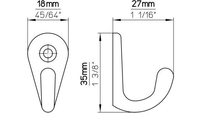 Haken Rhede Druckguss silber natur glänzend - 35 mm lang  vor weißem Hintergrund