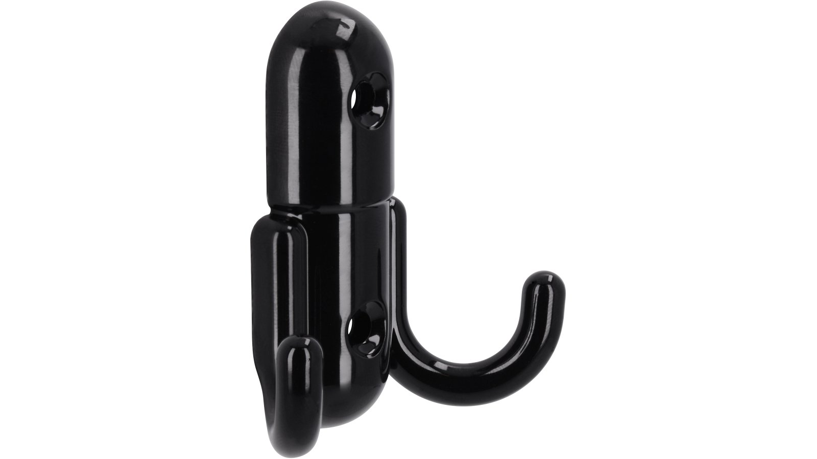 Haken Römerberg Druckguss schwarz pulverbeschichtet - 60 mm lang  vor weißem Hintergrund