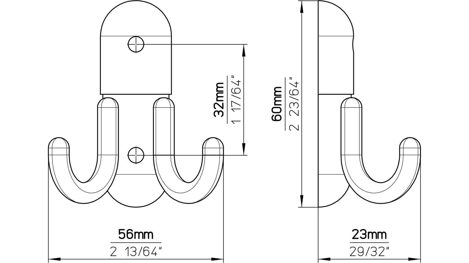 Haken Römerberg Druckguss schwarz pulverbeschichtet - 60 mm lang  vor weißem Hintergrund