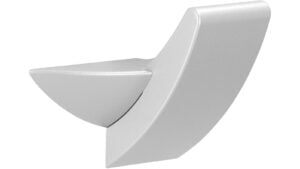 Haken Sinsheim Kunststoff metallisiert weißaluminium - 34 mm lang  vor weißem Hintergrund