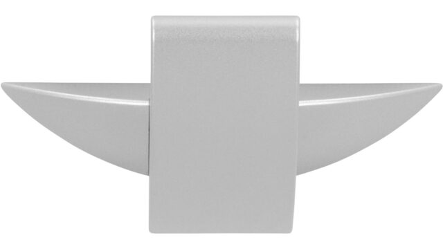 Haken Sinsheim Kunststoff metallisiert weißaluminium - 34 mm lang  vor weißem Hintergrund