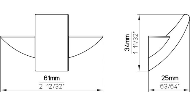 Haken Sinsheim Kunststoff metallisiert weißaluminium - 34 mm lang  vor weißem Hintergrund