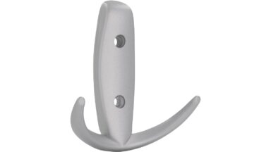 Haken Sprockhövel Druckguss alufarbig pulverbeschichtet - 80 mm lang vor weißem Hintergrund