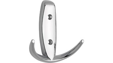 Haken Sprockhövel Druckguss chrom glänzend - 80 mm lang vor weißem Hintergrund