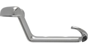 Haken Stuhr Druckguss chrom glänzend - 142 mm lang  vor weißem Hintergrund