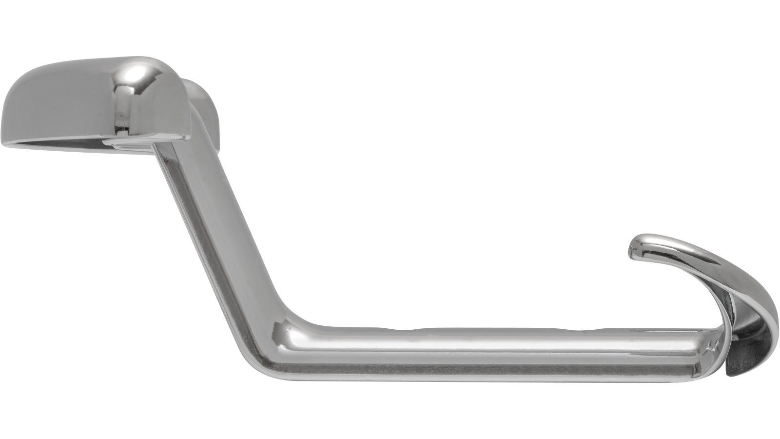 Haken Stuhr Druckguss chrom glänzend - 142 mm lang  vor weißem Hintergrund