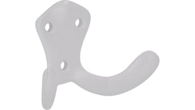 Haken Sundern Druckguss reinweiß pulverbeschichtet - 47 mm lang vor weißem Hintergrund