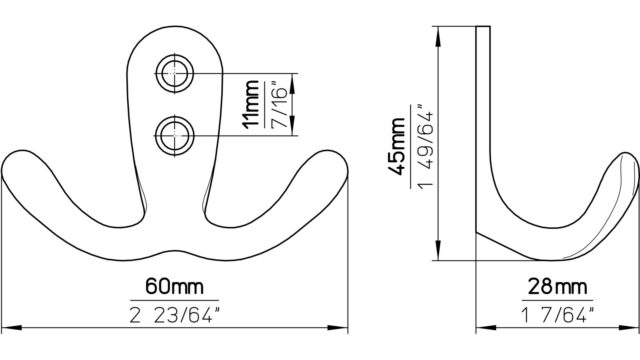Haken Weil Druckguss reinweiß pulverbeschichtet - 45 mm lang  vor weißem Hintergrund