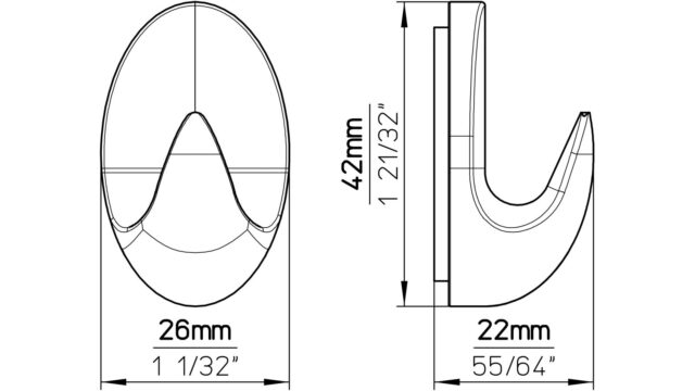 Haken Wolfhagen Kunststoff chrom matt - 42 mm lang  vor weißem Hintergrund