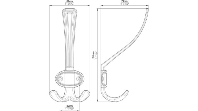 Haken Zeitz Druckguss matt vernickelt - 157 mm lang  vor weißem Hintergrund