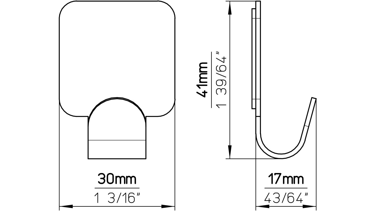Haken sk Hainburg Stahl chrom glänzend - 41 mm lang  vor weißem Hintergrund