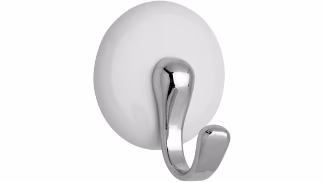 Haken sk Lauffen Keramik - Druckguss weiß chrom glänzend - 44 mm lang vor weißem Hintergrund