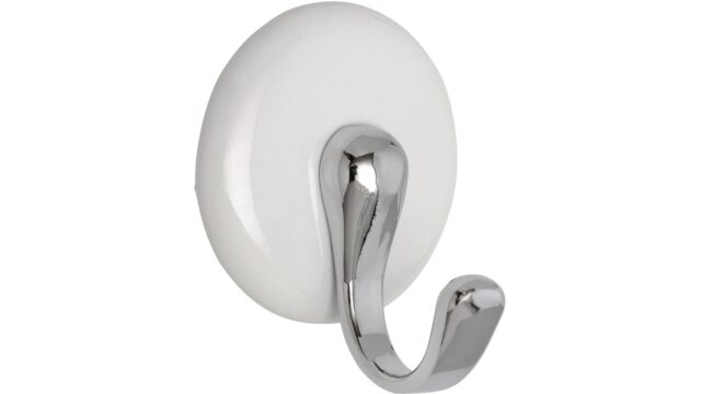 Haken sk Lauffen Keramik - Druckguss weiß chrom glänzend - 44 mm lang  vor weißem Hintergrund