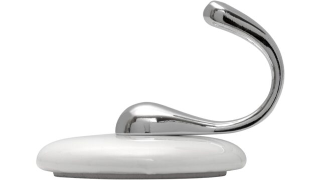 Haken sk Lauffen Keramik - Druckguss weiß chrom glänzend - 44 mm lang  vor weißem Hintergrund