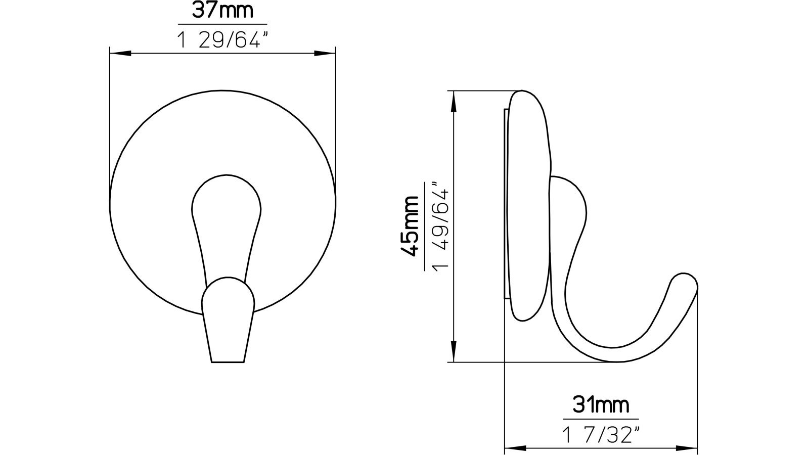 Haken sk Lauffen Keramik - Druckguss weiß chrom glänzend - 44 mm lang  vor weißem Hintergrund