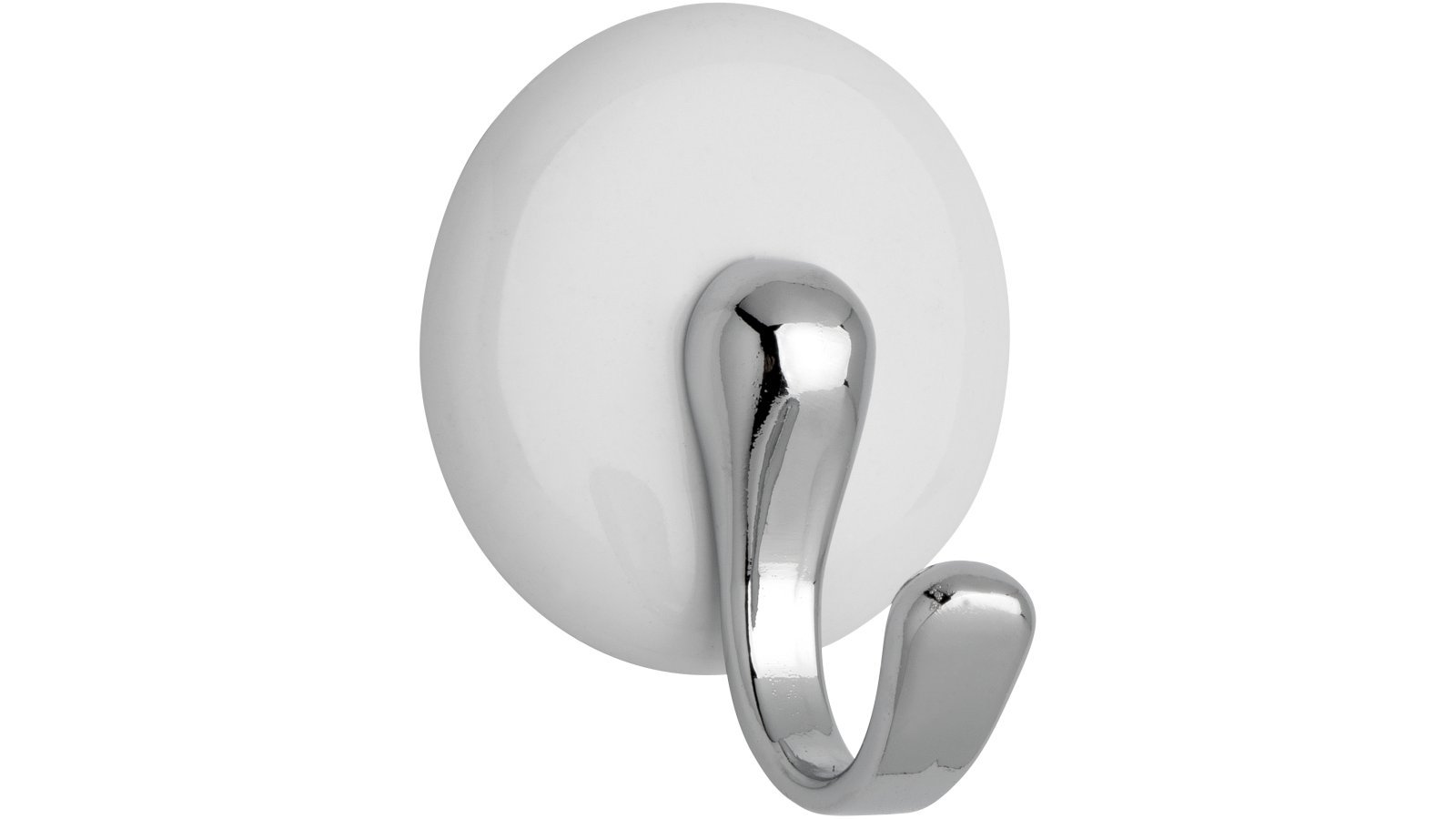 Haken sk Lauffen Keramik - Druckguss weiß chrom glänzend - 44 mm lang  vor weißem Hintergrund