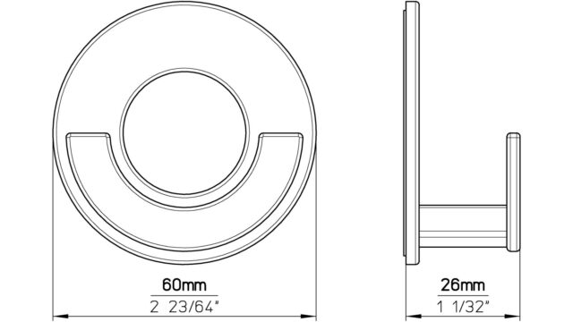Haken sk Torgelow Druckguss chrom glänzend - 60 mm lang  vor weißem Hintergrund