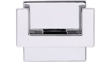 Haken sk Wolmirstedt Druckguss chrom glänzend - 50 mm lang  vor weißem Hintergrund