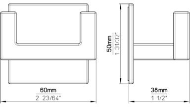 Haken sk Wolmirstedt Druckguss chrom glänzend - 50 mm lang  vor weißem Hintergrund