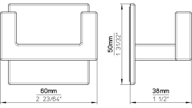 Haken sk Wolmirstedt Druckguss chrom glänzend - 50 mm lang  vor weißem Hintergrund