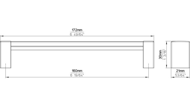 Griff Adendorf Aluminium - Kunststoff silber natur matt galvanisiert chrom glänzend - 172 mm lang  vor weißem Hintergrund