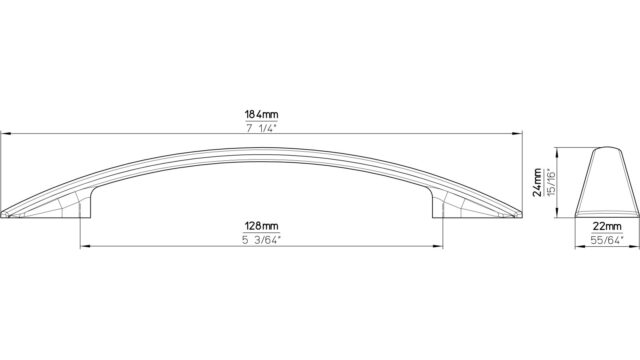 Griff Anklam Druckguss chrom glänzend - 184 mm lang  vor weißem Hintergrund