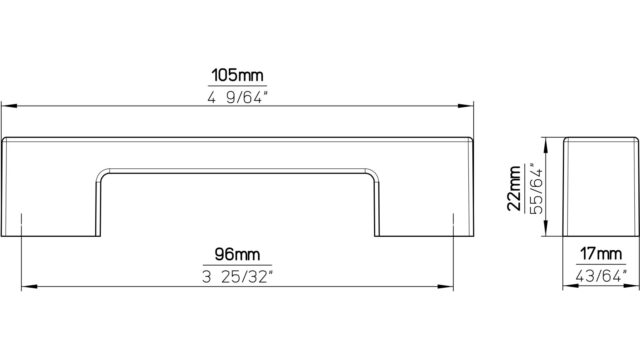 Griff Backnang Kunststoff metallisiert weißaluminium - 105 mm lang  vor weißem Hintergrund