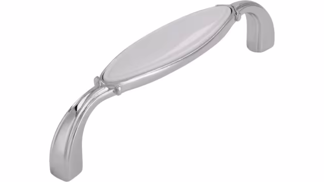 Griff Bad-Aibling Druckguss - Kunststoff chrom glänzend weiß - 106 mm lang  vor weißem Hintergrund