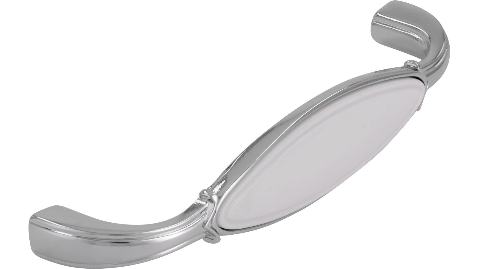 Griff Bad-Aibling Druckguss - Kunststoff chrom glänzend weiß - 106 mm lang  vor weißem Hintergrund