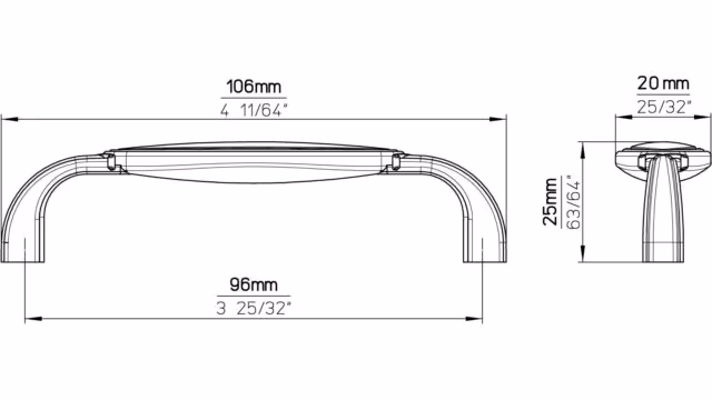 Griff Bad-Aibling Druckguss - Kunststoff chrom glänzend weiß - 106 mm lang  vor weißem Hintergrund