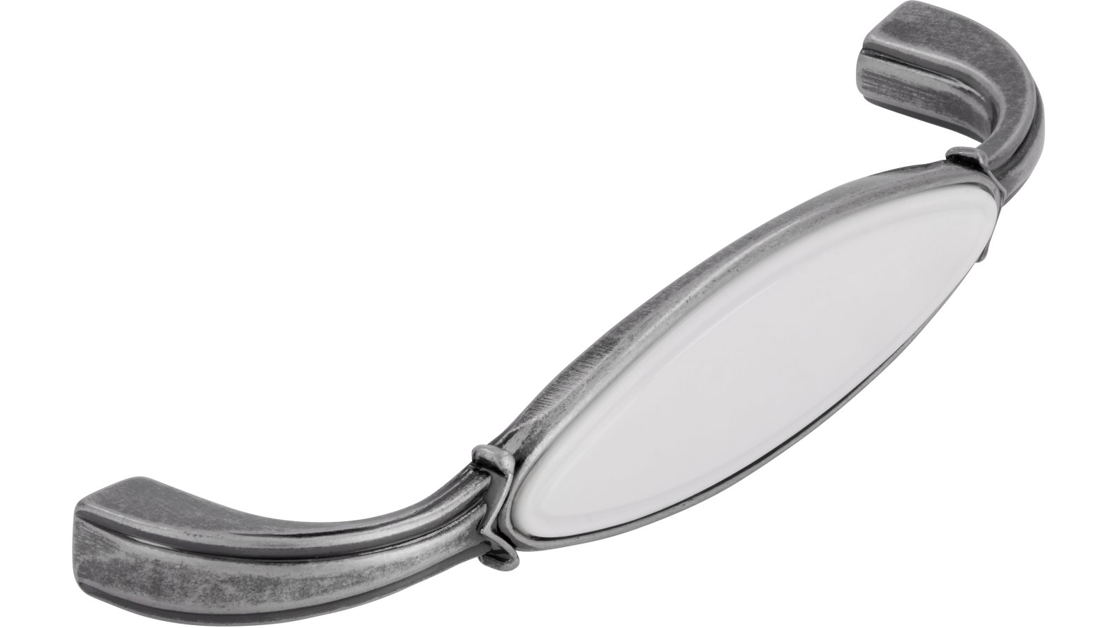 Griff Bad-Aibling Druckguss - Kunststoff altsilberfarbig weiß - 106 mm lang  vor weißem Hintergrund