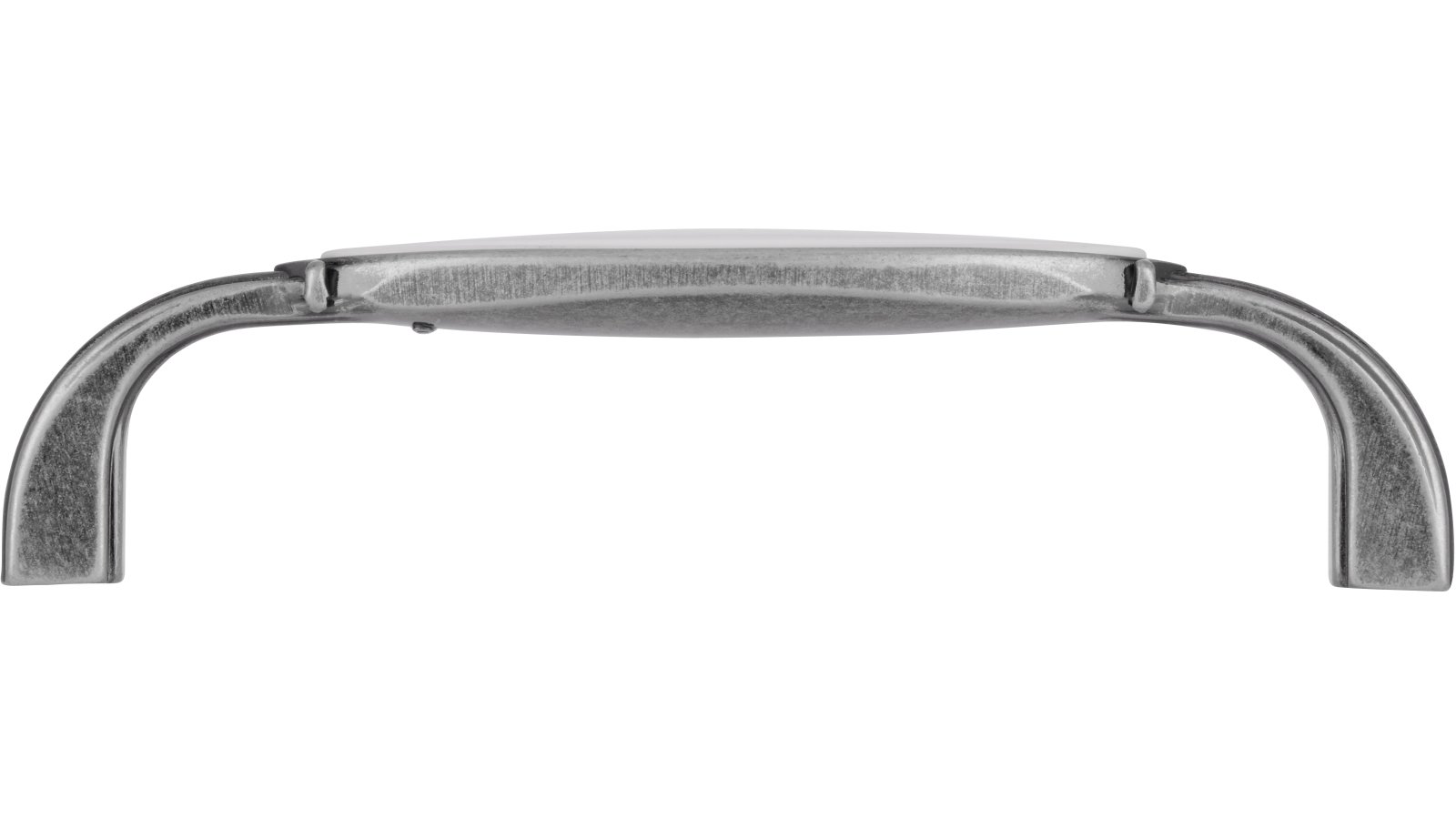 Griff Bad-Aibling Druckguss - Kunststoff altsilberfarbig weiß - 106 mm lang  vor weißem Hintergrund