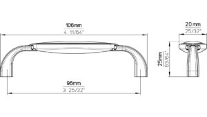 Griff Bad-Aibling Druckguss - Kunststoff altsilberfarbig weiß - 106 mm lang  vor weißem Hintergrund