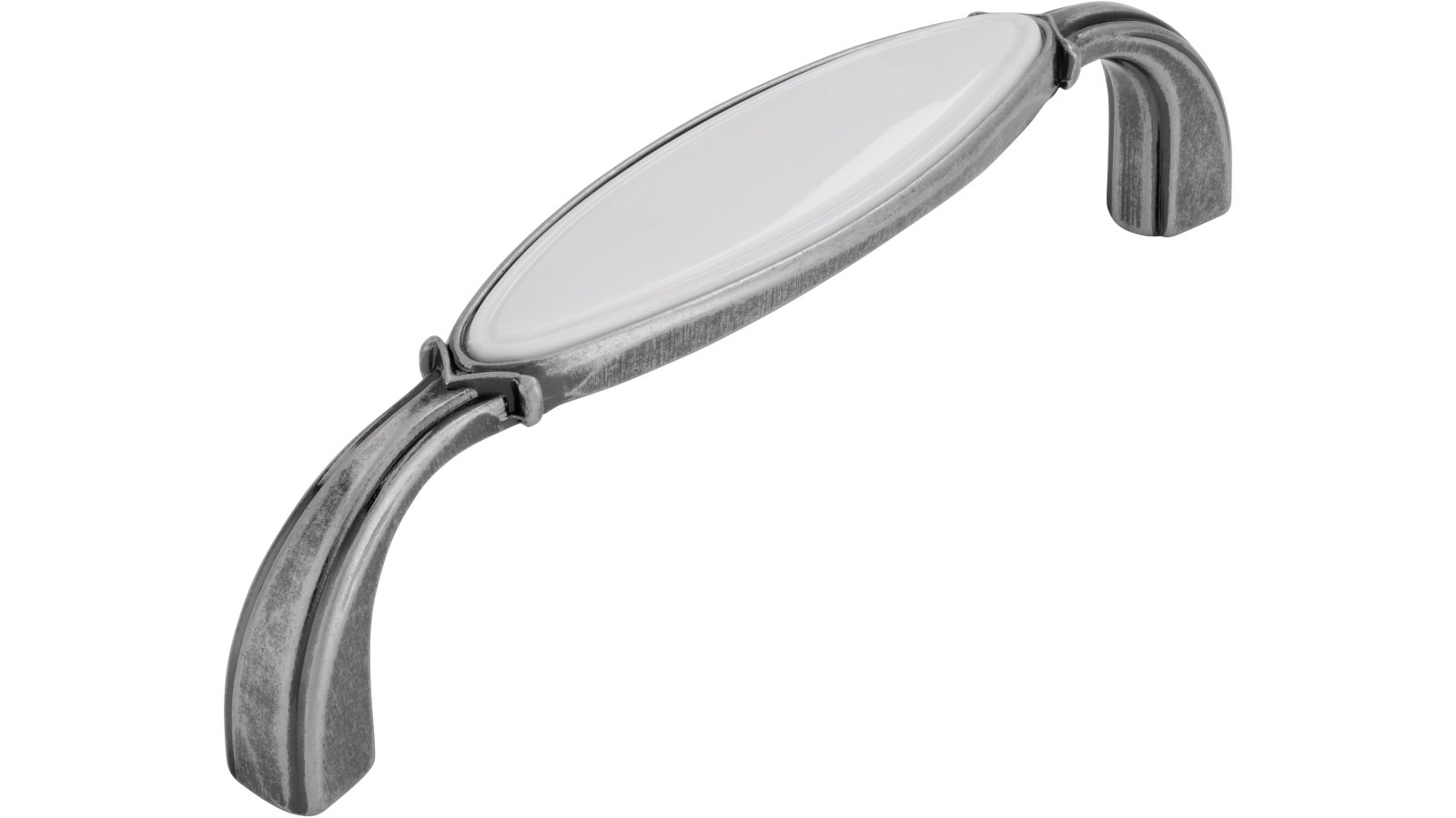 Griff Bad-Aibling Druckguss - Kunststoff altsilberfarbig weiß - 106 mm lang  vor weißem Hintergrund
