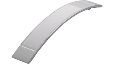 Griff Bad-Bentheim Druckguss - Kunststoff chrom glänzend glaseffekt weiß - 200 mm lang vor weißem Hintergrund