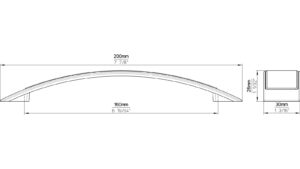 Griff Bad-Bentheim Druckguss - Kunststoff vernickelt feingeschliffen glaseffekt weiß - 200 mm lang  vor weißem Hintergrund